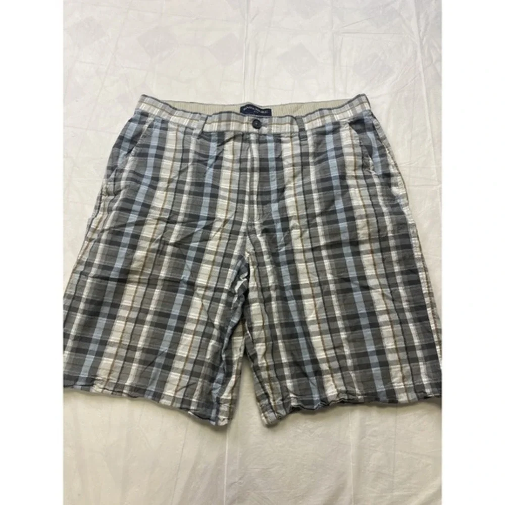 Banana‎ Republic Men's Flat Front 100% Cotton Blue Plaid Shorts 36
